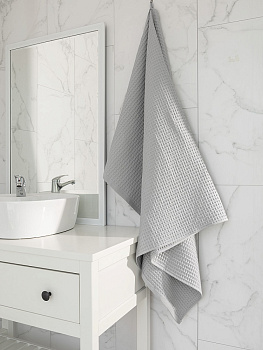 Полотенце вафельное 90x150см DE'NASTIA для бани/сауны светло-серый хлопок 100% 000000000001219812