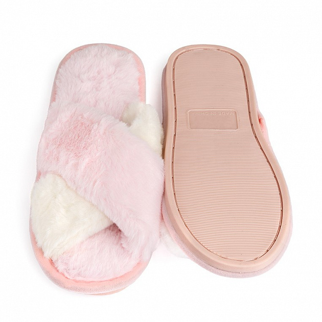 Туфли домашние-тапки р.38-39 LUCKY накрест розовый/белый искусственный мех полиэстер 000000000001214530