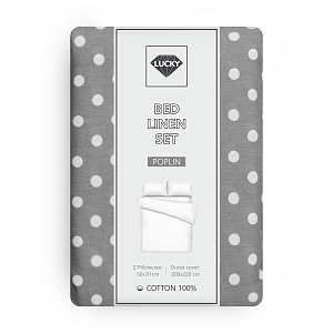 Комплект постельного белья Евро LUCKY ГОРОШЕК (пододеяльник, наволочки 50х70см-2шт) темно-серый поплин хлопок-100% 000000000001215989
