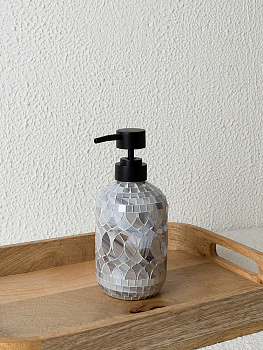 Диспенсер для жидкого мыла 350мл 7,4x7,4x17см DE'NASTIA мозаика мрамор-серый стекло/пластик 000000000001229622