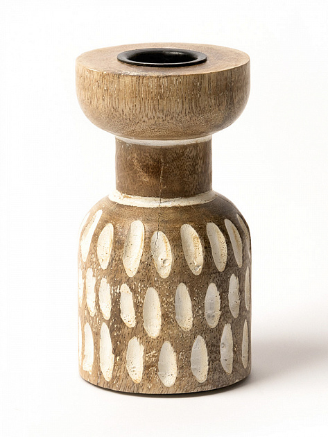 Подсвечник 6x6x10см DE'NASTIA бежевый/белый дерево манго 000000000001230456