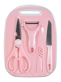 Набор кухонных принадлежностей 4 предмета (доска разделочная, ножницы кухонные, нож, овощерезка) в ассортименте полипропилен/нержавеющая сталь 000000000001229373