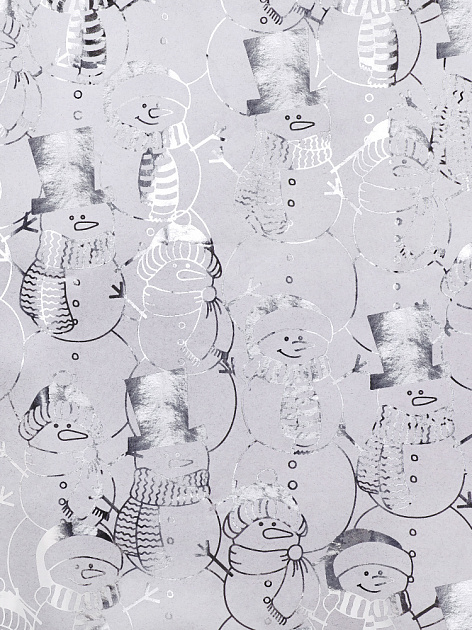 Крафт бумага Снеговики в листах размером 100*70 см, немелованная, беленая, с декоративным рисунком, плотность 60 г/м2, свернута в ру 000000000001191373