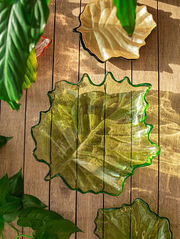 Блюдо сервировочное 23см EFE GLASS Лист прозрачное зеленый стекло 000000000001213523