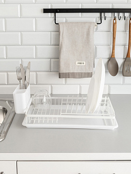 Сушилка кухонная 45x23,5x15см DE'NASTIA с поддоном белый железо/полипропилен 000000000001227722