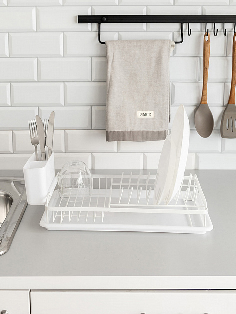 Сушилка кухонная 45x23,5x15см DE'NASTIA с поддоном белый железо/полипропилен 000000000001227722