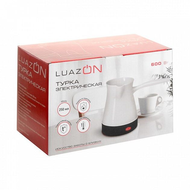 Турка электрическая LuazON LTE-601, 250 мл, 600 Вт, защита от включения без воды, белая 000000000001187321