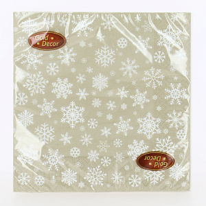 Салфетки бумажные 33х33см 20л 3 слоя NEW LINE GOLD DECOR Рождественские снежинки золото металлизированные краски 000000000001214914