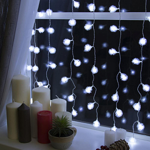 Гирлянда-Занавес 2х1,5м 360LED LUAZON LIGHTING IP20 8 режимов 220В Ёжики прозрачная нить свечение белое с насадками 000000000001207982