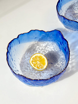 Салатник 20x11см/1,2л LUCKY большой синий/белый с золотой каймой стекло 000000000001217899