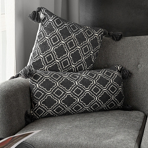 Наволочка декоративная 45х45см DE'NASTIA тафтинг барокко на молнии с кисточками графит полиэстер/хлопок/вискоза 000000000001226980