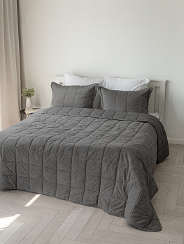 Покрывало 240x260см DE'NASTIA графит вельвет полиэстер 000000000001228997