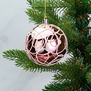 Набор новогодних шаров 6шт 8см Вензель розовая роза пластик 000000000001208645