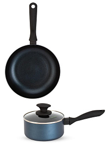 Набор посуды для приготовление 3 предмета (сковорода 24см/ковш 16см/крышка 24см) синий алюминий 000000000001229789
