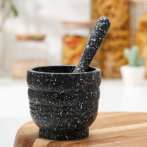 Ступка с толкушкой 9х10см Космос черная пластик 000000000001211266