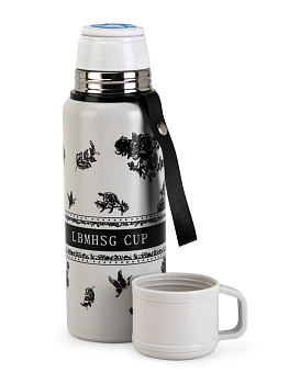 Термос 600мл ST с клапаном цветы белый нержавеющая сталь 000000000001229292