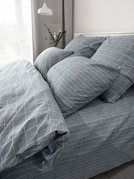 Комплект постельного бельяЕвроDE'NASTIA(пододеяльник200х220см простыня230х260см наволочки50x70см-2шт/70х70см-2шт)ИдиллияПолоска/КлеткаСерыйЖатыйХлопок 000000000001227513