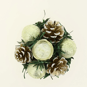 Набор свечей 4шт 3,5х11х15см Шишки и шарики с подсвечником 000000000001209795