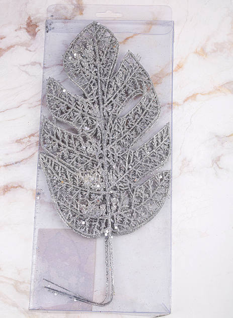Декоративное украшение Рождественский орнамент Лист серебрянный 13,5х30см 3шт MANDARIN полистерол 000000000001209334