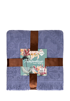 Покрывало 150x200см LUCKY Листья с бахромой синее 100% хлопок 000000000001212554