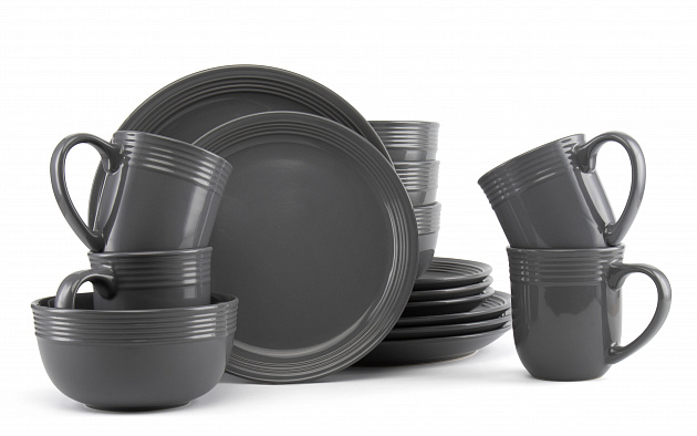 Набор посуды 16 предметов Grey (обеденная 26,5см-4шт, десертная 22,5см-4шт, салатник 15,5см-4шт, кружка 470мл-4шт) керамика 000000000001217931