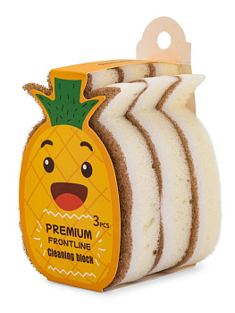 Губка для мытья посуды трёхслойная АНАНАС 12х8х3см натуральный_ST 000000000001228716