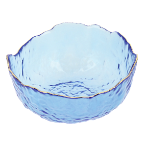 Салатник 20см/1,2л LUCKY большой голубой с золотой каймой стекло 000000000001208542