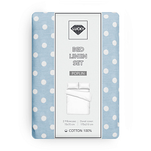 Комплект постельного белья 2,0сп LUCKY ГОРОШЕК (пододеяльник, наволочки 70х70см-2шт) голубой поплин хлопок-100% 000000000001215979