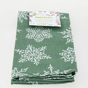 Полотенце кухонное 40х60см Снежинки зеленый хлопок-100% 000000000001215455