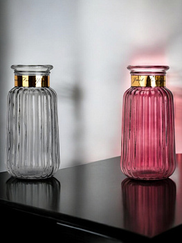 Ваза 22см Виолет декоративная с золотым горлышком стекло 000000000001196397