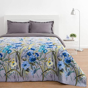 Покрывало Этель "Акварельные цветы" 200х210±5см, синий, 100% полиэстер 4796235 000000000001200192