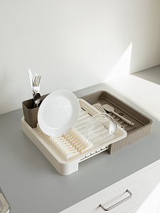 Подставка для сушки посуды 51x36x5,5см DE'NASTIA раздвижная бежевый/белый полипропилен 000000000001230492