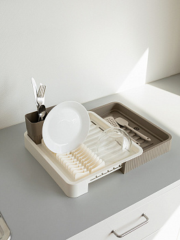 Подставка для сушки посуды 51x36x5,5см DE'NASTIA раздвижная бежевый/белый полипропилен 000000000001230492