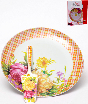 Набор для торта 2 предмета (блюдо27см/лопатка) OLAFF Букет Флора фарфор 000000000001197833