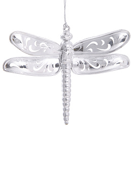 Новогоднее подвесное елочное украшение Стрекоза серебряная из полипропилена 12,5x11x0,5см 82293 000000000001201803