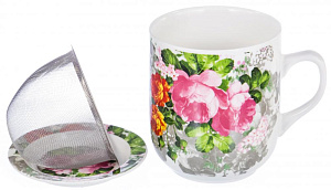 Кружка 350мл заварочная фарфор с металлическим ситом Цветение подарочная упаковка Флора Olaff 124-01122 000000000001197829