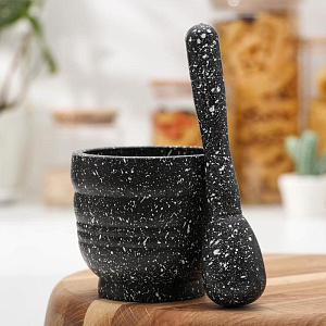 Ступка с толкушкой 9х10см Космос черная пластик 000000000001211266