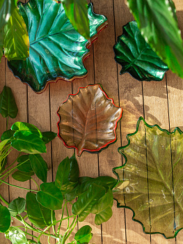 Блюдо сервировочное 13см EFE GLASS Лист прозрачное золото стекло 000000000001213522