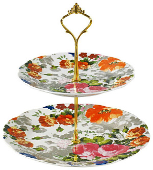 Этажерка-конфетница 2-х ярусная 18см/23см OLAFF Флора Цветение фарфор 000000000001193912