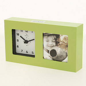 Часы настольные 6409 фоторамка, зеленые 000000000001158338