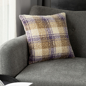 Наволочка декоративная 45х45см DE'NASTIA клетка на молнии молочный/фиолетовый букле полиэстер 000000000001226975