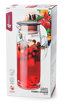 Кувшин с крышкой 1500мл APOLLO Gros стекло в крышке кувшина находится сито для фильтрации крупных частиц GRS-150 000000000001197688