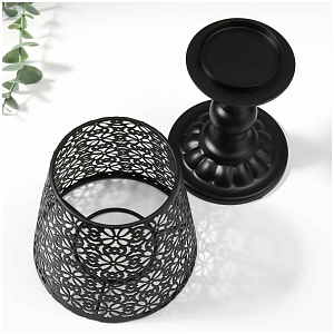 Подсвечник лампа 22см черный ажур металл 000000000001219468