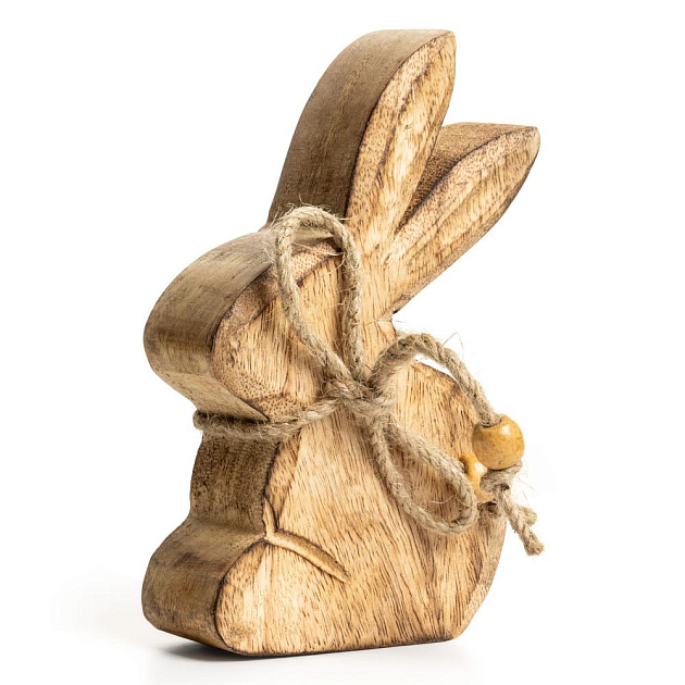 Декоративная фигурка 15x9x3,5см DE'NASTIA Зайка с бантом бежевый дерево манго 000000000001225938