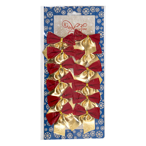 Новогоднее украшение БАНТ Красные с золотом из полиэстера, набор из 12 шт. / 5х5x0,01см арт.78674 000000000001179626