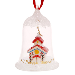 Новогоднее подвесное украшение Домик из стекла и полирезины / 5x5x7,5 см арт.78356 000000000001191395