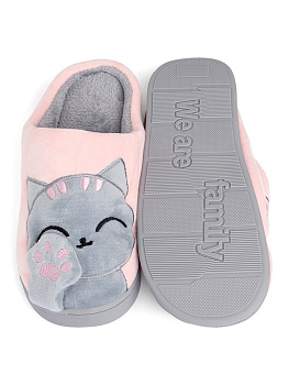 Туфли домашние-тапки р.42-43 LUCKY Коты серый/розовый полиэстер 000000000001187785