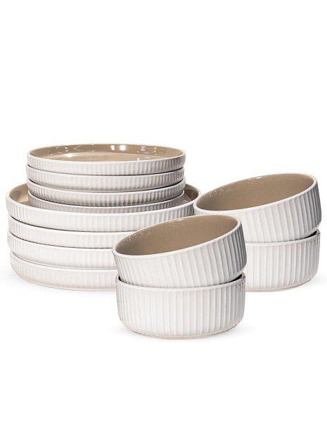 Набор столовой посуды 12 предметов (тарелка обеденная 26см-4шт/тарелка десертная 20см-4шт/салатник 15см-4шт) 000000000001227117