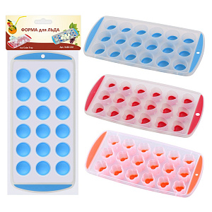 Форма для льда 24,5х11,5см МУЛЬТИДОМ круг/сердце/цветок в ассортименте 18 ячеек силикон 000000000001218544