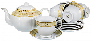 Набор чайный фарфор 13шт 6 чашек220мл+6блюдец+чайник1200мл подарочная упаковка МЕГРЕЦ GUTERWAHL 114-17048 000000000001193921